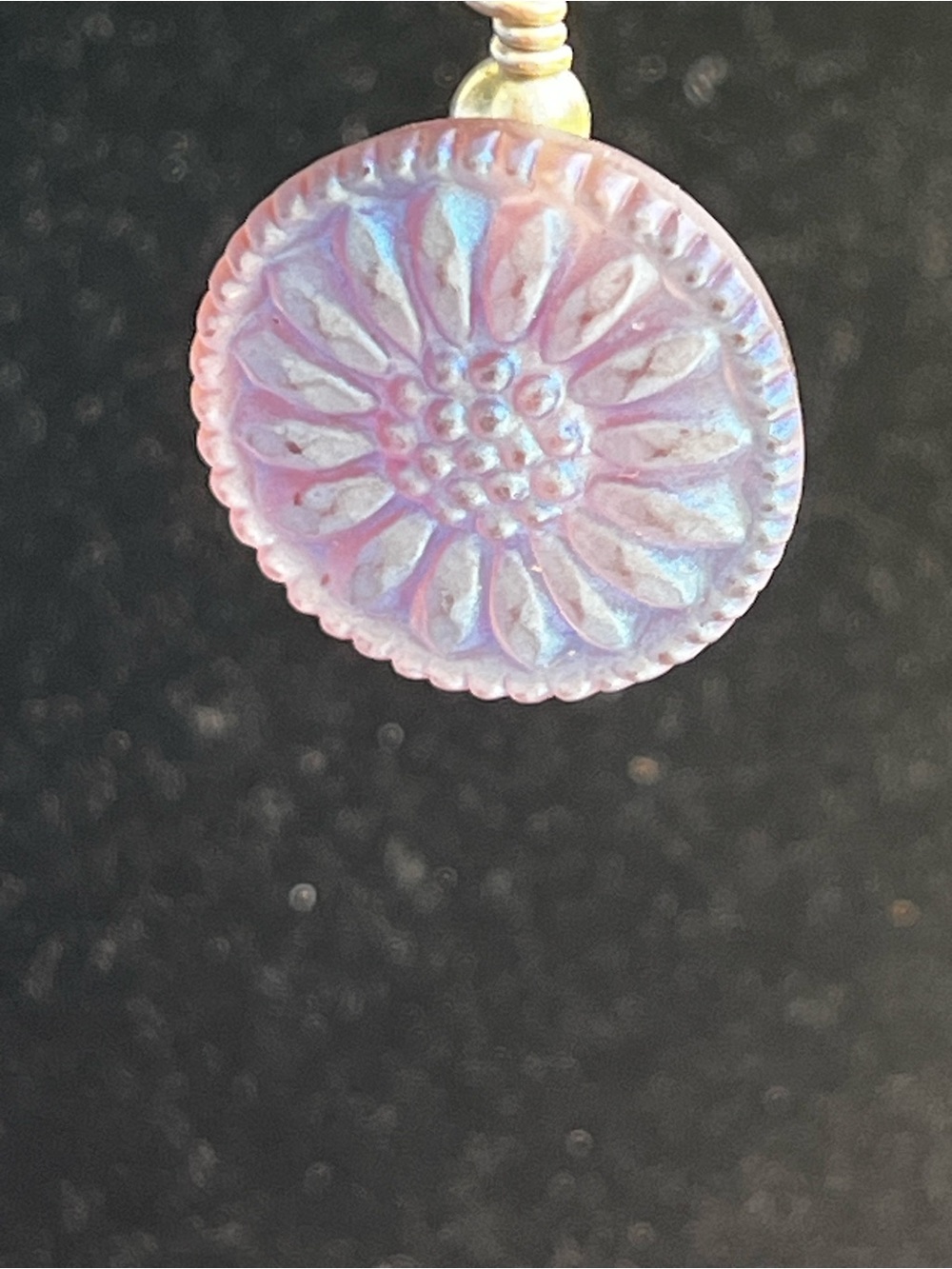 Pink Iridescent Floral Carved Buttons Earrings 18mm - Picture 5 of 12